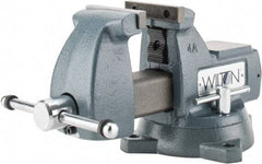 Wilton - 4" Jaw Width x 4-1/2" Jaw Opening Capacity, 3-7/16" Throat Depth, Bench & Pipe Combination Vise - 1/4 to 2" Pipe Capacity, Swivel Base, Bolt Down Attachment, Ductile Iron - Americas Tooling