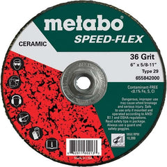 Metabo - 6" Diam, 5/8-11 Hole, 36 Grit Ceramic Alumina Fiber Disc - Americas Tooling