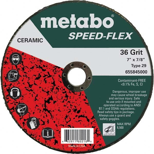 Metabo - 7" Diam, 7/8" Hole, 36 Grit Ceramic Alumina Fiber Disc - Americas Tooling