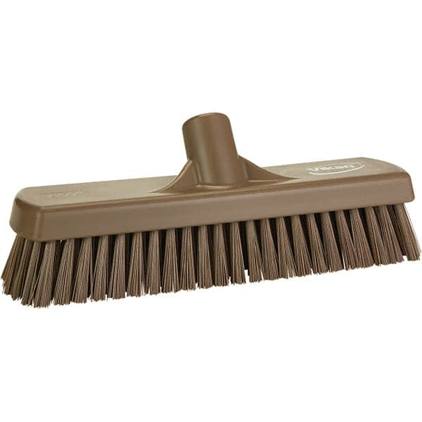 Vikan - 1.7" Bristle Length, Polyester Scrub Brush - 11-1/4" Long x 3" Wide Head, 11-1/4" OAL, Brown, Polypropylene Block - Americas Tooling