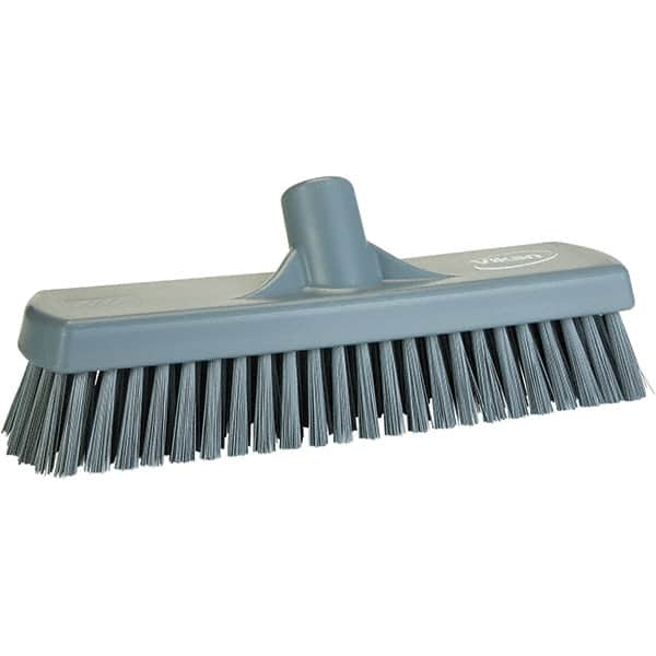 Vikan - 1.7" Bristle Length, Polyester Scrub Brush - 11-1/4" Long x 3" Wide Head, 11-1/4" OAL, Gray, Polypropylene Block - Americas Tooling