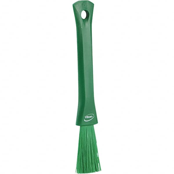 Vikan - 2-1/4" Bristle Length, Polyester Detail Brush - 1-1/4" Long x 0.4" Wide Head, 8.07" OAL, Ergonomic Handle, Green, Polypropylene Block - Americas Tooling