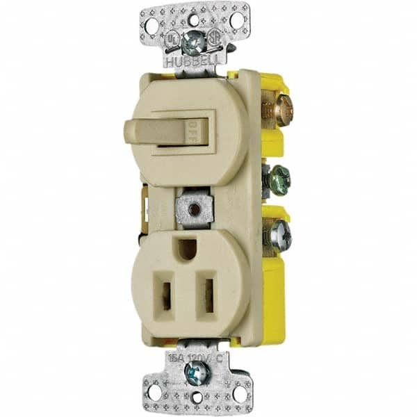 Hubbell Wiring Device-Kellems - Combination Wall Switch & Receptacles Combination Switch/Receptacle Type: Combination Outlet & Switch Color: Ivory - Americas Tooling