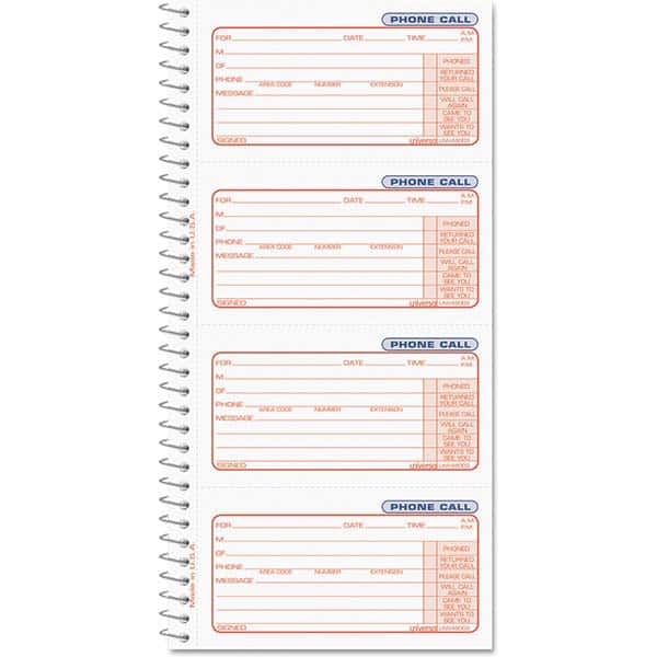 UNIVERSAL - Note Pads, Writing Pads & Notebooks Writing Pads & Notebook Type: Telephone Message Book Size: 5 x 3-3/8 - Americas Tooling