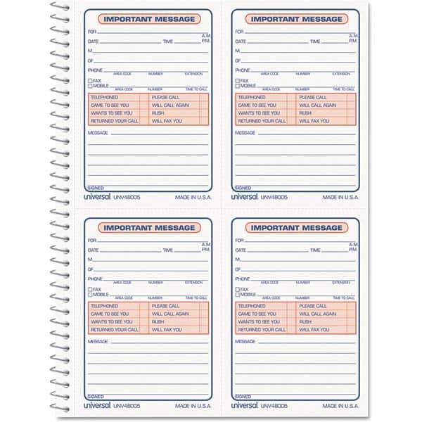 UNIVERSAL - Note Pads, Writing Pads & Notebooks Writing Pads & Notebook Type: Telephone Message Book Size: 5-1/2 x 3-3/16 - Americas Tooling