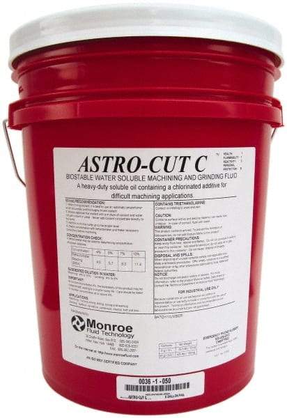 Monroe Fluid Technology - Astro-Cut C, 5 Gal Pail Cutting & Grinding Fluid - Water Soluble, For CNC Milling, Drilling, Tapping, Turning - Americas Tooling