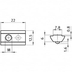 FATH - 12.45mm Wide, 0.24" High, Roll-In T-Slot Nut - Americas Tooling