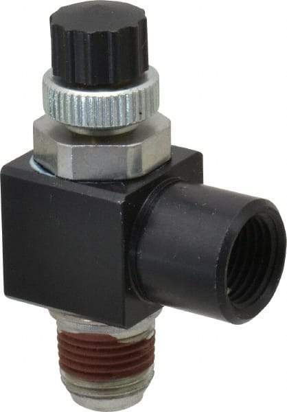 ARO/Ingersoll-Rand - 1/8" Male NPT x 1/8" Female NPT Right Angle Flow Control Valve - 0 to 150 psi & Brass Material - Americas Tooling