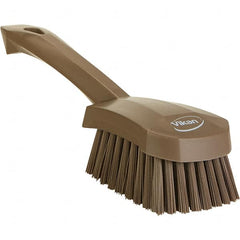 Vikan - 1.3" Bristle Length, Polyester Scrub Brush - 4-1/4" Long x 2-3/4" Wide Head, 10" OAL, Ergonomic Handle, Brown, Polypropylene Block - Americas Tooling