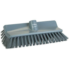 Vikan - 1-1/2" Bristle Length, Polyester Cleaning & Finishing Brush - 9-5/8" Long x 5" Wide Head, 9.6" OAL, Gray, Polypropylene Block - Americas Tooling