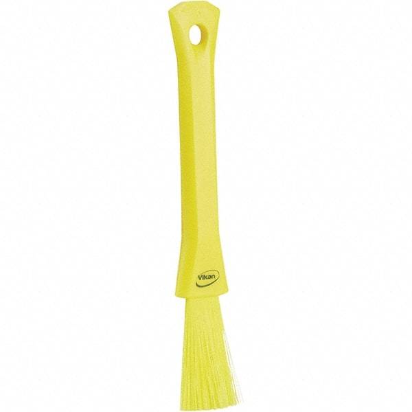 Vikan - 2-1/4" Bristle Length, Polyester Detail Brush - 1-1/4" Long x 0.4" Wide Head, 8.07" OAL, Ergonomic Handle, Yellow, Polypropylene Block - Americas Tooling