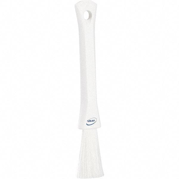 Vikan - 2-1/4" Bristle Length, Polyester Detail Brush - 1-1/4" Long x 0.4" Wide Head, 8.07" OAL, Ergonomic Handle, White, Polypropylene Block - Americas Tooling