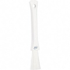 Vikan - 2-1/4" Bristle Length, Polyester Detail Brush - 1-1/4" Long x 0.4" Wide Head, 8.07" OAL, Ergonomic Handle, White, Polypropylene Block - Americas Tooling