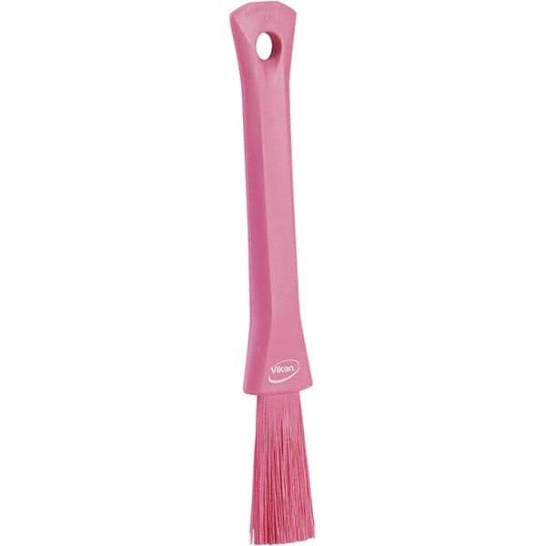 Vikan - 2-1/4" Bristle Length, Polyester Detail Brush - 1-1/4" Long x 0.4" Wide Head, 8.07" OAL, Ergonomic Handle, Pink, Polypropylene Block - Americas Tooling