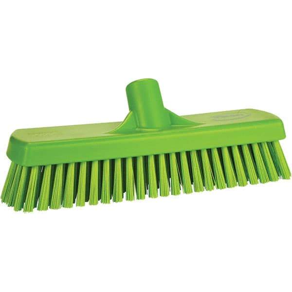 Vikan - 1.7" Bristle Length, Polyester Scrub Brush - 11-1/4" Long x 3" Wide Head, 11-1/4" OAL, Green, Polypropylene Block - Americas Tooling