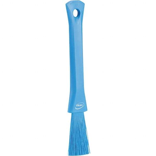 Vikan - 2-1/4" Bristle Length, Polyester Detail Brush - 1-1/4" Long x 0.4" Wide Head, 8.07" OAL, Ergonomic Handle, Blue, Polypropylene Block - Americas Tooling