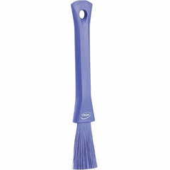 Vikan - 2-1/4" Bristle Length, Polyester Detail Brush - 1-1/4" Long x 0.4" Wide Head, 8.07" OAL, Ergonomic Handle, Purple, Polypropylene Block - Americas Tooling