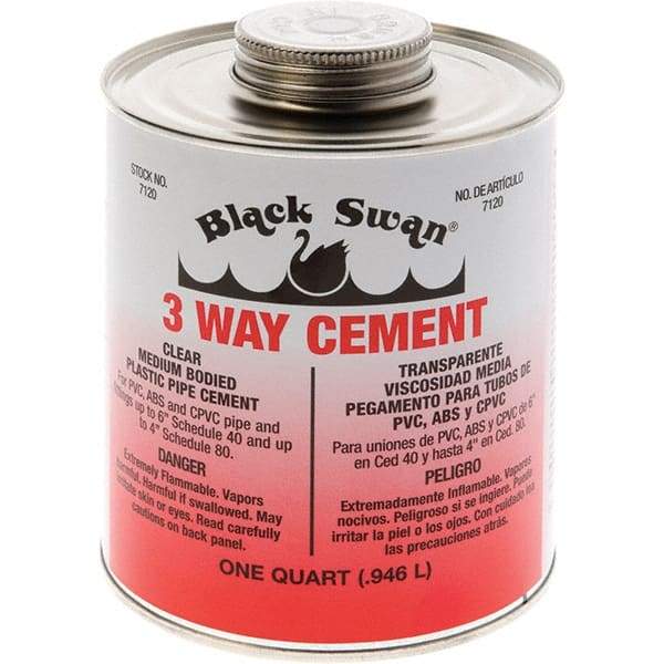 Black Swan - 1 Qt Medium Bodied Cement - Clear, Use with ABS, PVC & CPVC up to 6" Diam - Americas Tooling