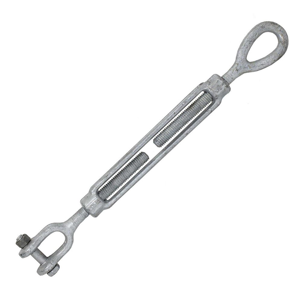 Turnbuckles; Turnbuckle Type: Jaw & Eye; Working Load Limit: 1200 lb; Thread Size: 3/8-6 in; Turn-up: 6 in; Closed Length: 11.77 in; Material: Steel; Finish: Galvanized