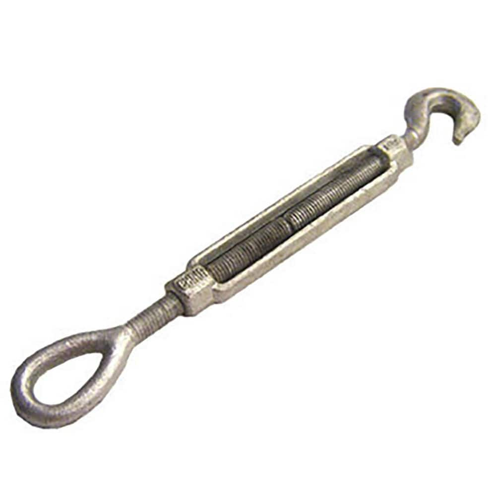 Turnbuckles; Turnbuckle Type: Hook & Eye; Working Load Limit: 3000 lb; Thread Size: 3/4-6 in; Turn-up: 6 in; Closed Length: 17.45 in; Material: Steel; Finish: Galvanized