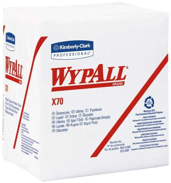 WypAll - X70 1/4 Fold Shop Towel/Industrial Wipes - Poly Pack, 12-1/2" x 12-1/2" Sheet Size, White - Americas Tooling