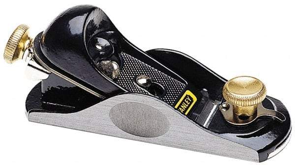 Stanley - 6-3/8" OAL, 1-5/8" Blade Width, Block Plane - High Carbon Steel Blade, Cast Iron Body - Americas Tooling