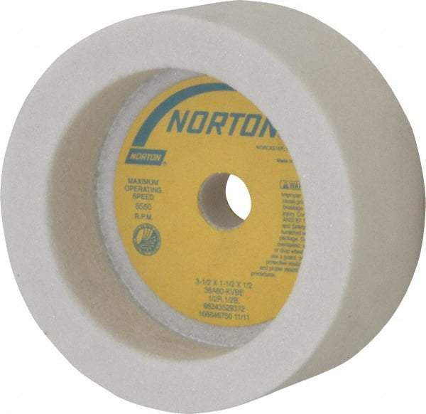 Norton - 3-1/2" Diam, 1/2" Hole Size, 1-1/2" Overall Thickness, 60 Grit, Type 6 Tool & Cutter Grinding Wheel - Medium Grade, Aluminum Oxide, K Hardness, Vitrified Bond, 6,550 RPM - Americas Tooling