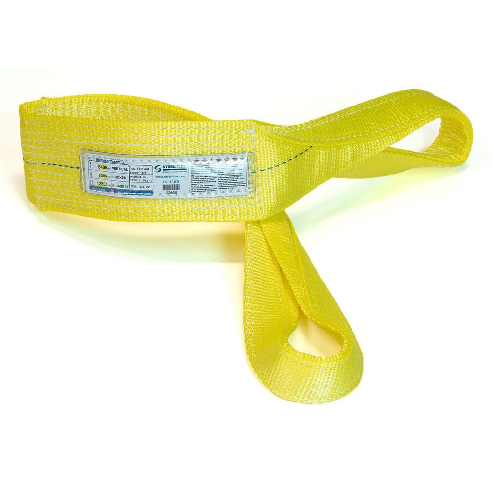 Slings & Tiedowns (Load-Rated); Sling Type: Eye & Eye; Length (Feet): 4; Vertical Capacity (Lb.): 6400; Choker Capacity (Lb.): 5000; Width (Inch): 4; Basket Capacity (Lb.): 12800; Eye Type: Twisted Eye; Sling Material: Polyester; Sling Width: 4 in; Eye Le