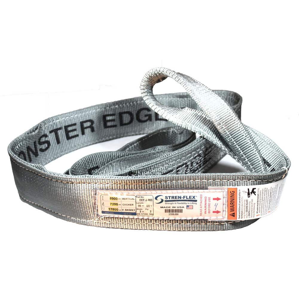 Slings & Tiedowns (Load-Rated); Sling Type: Eye & Eye; Length (Feet): 3; Vertical Capacity (Lb.): 16500; Choker Capacity (Lb.): 13200; Width (Inch): 6; Basket Capacity (Lb.): 33000; Eye Type: Flat Eye; Sling Material: Nylon; Sling Width: 6 in; Eye Length: