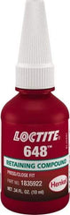 Loctite - 10 mL, Green, High Strength Gel Retaining Compound - Series 648, 24 hr Full Cure Time - Americas Tooling