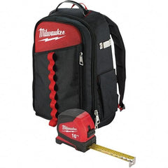 Milwaukee Tool - 22 Pocket Black & Red Ballistic Nylon Backpack Tool Bag - 11" Wide x 7-7/8" Deep x 19-5/8" High - Americas Tooling