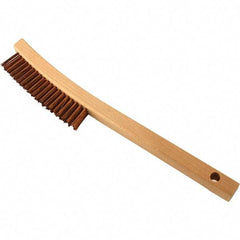 Brush Research Mfg. - 3 Rows x 19 Columns Bronze Scratch Brush - 5-3/4" Brush Length, 13-3/4" OAL, 1-1/8 Trim Length, Wood Curved Back Handle - Americas Tooling