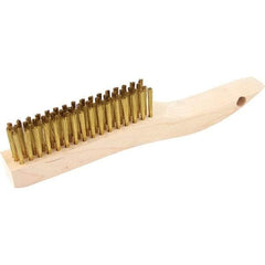 Brush Research Mfg. - 4 Rows x 16 Columns Brass Scratch Brush - 4-3/4" Brush Length, 10-1/4" OAL, 1-1/8 Trim Length, Wood Shoe Handle - Americas Tooling