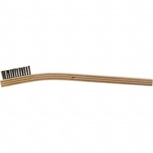 Brush Research Mfg. - 2 Rows x 7 Columns Stainless Steel Scratch Brush - 1/2" Brush Length, 7-1/4" OAL, 1/2 Trim Length, Wood Curved Back Handle - Americas Tooling