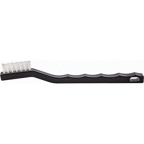 Brush Research Mfg. - 4 Rows x 7 Columns Nylon Scratch Brush - 1/2" Brush Length, 7-1/4" OAL, 1/2 Trim Length, Wood Curved Back Handle - Americas Tooling