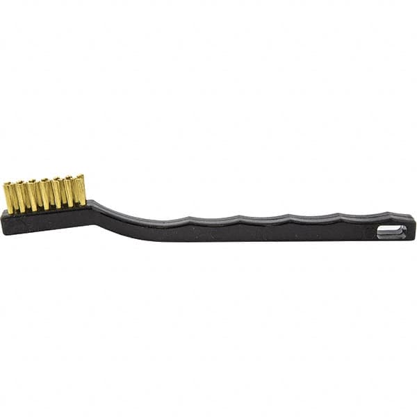 Brush Research Mfg. - 4 Rows x 7 Columns Brass Scratch Brush - 1/2" Brush Length, 7-1/4" OAL, 1/2 Trim Length, Wood Curved Back Handle - Americas Tooling