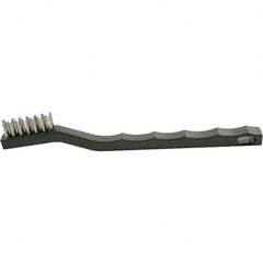 Brush Research Mfg. - 2 Rows x 7 Columns Stainless Steel Scratch Brush - 1/2" Brush Length, 7-1/4" OAL, 1/2 Trim Length, Wood Curved Back Handle - Americas Tooling