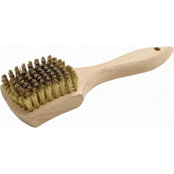 Brush Research Mfg. - 9 Rows x 10 Columns Brass Scratch Brush - 3" Brush Length, 8.87" OAL, 5/8 Trim Length, Wood Straight Back Handle - Americas Tooling