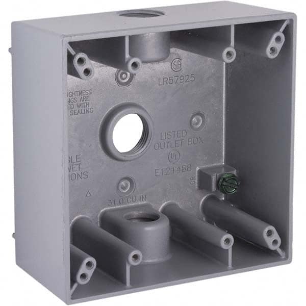 Hubbell-Raco - 4-1/2 x 4-1/2 x 2-1/4" Aluminum Square Weather Resistant Outlet Box - Americas Tooling