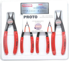 Proto - 4 Piece, 3/8 to 2" Bore, 1/4 to 2" Shaft, Convertible Retaining Ring Pliers Set - 0.038 to 0.07" Tip Diam Range - Americas Tooling