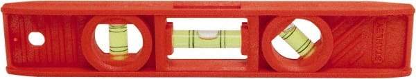 Stanley - 9" Long 3 Vial Torpedo Level - ABS Plastic, Orange, 1 45°, 1 Level & 1 Plumb Vials - Americas Tooling