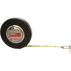 Lufkin - 50' x 3/8" Yellow Steel Blade Tape Measure - 1/8" Graduation, Brown Steel Case - Americas Tooling