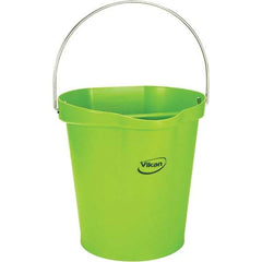 Vikan - 3 Gal, 12-1/2" High, Polypropylene Round Lime Green Single Pail with Pour Spout - Handle Included, 12.81" Top Diam - Americas Tooling