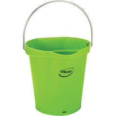 Vikan - 1-1/2 Gal, 7.1" High, Polypropylene Round Lime Green Single Pail with Pour Spout - Handle Included, 10" Top Diam - Americas Tooling