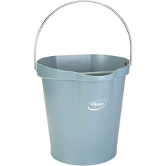 Vikan - 3 Gal, 12-1/2" High, Polypropylene Round Gray Single Pail with Pour Spout - Handle Included, 12.81" Top Diam - Americas Tooling