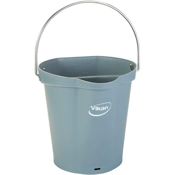 Vikan - 1-1/2 Gal, 7.1" High, Polypropylene Round Gray Single Pail with Pour Spout - Handle Included, 10" Top Diam - Americas Tooling