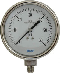 Wika - 4" Dial, 1/4 Thread, 0-60 Scale Range, Pressure Gauge - Lower Connection Mount, Accurate to 1% of Scale - Americas Tooling