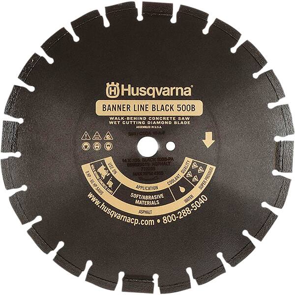 Husqvarna - 14" Diam, 1" Arbor Hole Diam, Continuous Edge Tooth Wet & Dry Cut Saw Blade - Diamond-Tipped, General Purpose Action, Standard Round Arbor - Americas Tooling