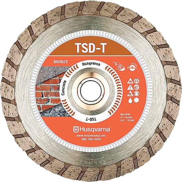 Husqvarna - 4-1/2" Diam, 5/8, 7/8 & 25/32" Arbor Hole Diam, Continuous Edge Tooth Wet & Dry Cut Saw Blade - Diamond-Tipped, Fast Cutting & Smooth Action, Standard Round Arbor - Americas Tooling