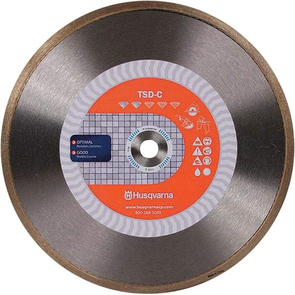 Husqvarna - 4" Diam, 5/8 & 7/8" Arbor Hole Diam, Continuous Edge Tooth Wet & Dry Cut Saw Blade - Diamond-Tipped, Finishing Action, Standard Round Arbor - Americas Tooling